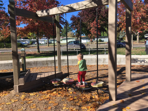 Julian crossing the balance poles.