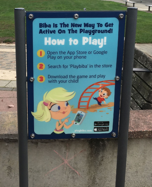 Biba app sign with info on how to download the app to play with it in the playground.